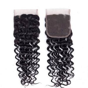 Brazilian Deep Wave Bundles with Closure 10A Virgin Human Hair Bundles with Closure Wet and Wavy Curly Hair Weave 3 Bundles with Lace Closure Free Part