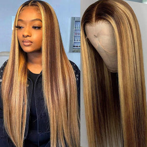 Lace Front Wigs Human Hair 13X4 Lace Frontal wigs Highlight Colored 4-27 Front Lace Wig Straight Human Hair Wigs Ombre Remy Frontal Wig For Black Women