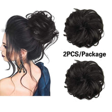 Load image into Gallery viewer, 100% Really Bun Human Hair 2 PCS Messy Bun Scrunchy Wave Curly Chignon Hair Piece for Women Kids and Wedding Updo Donut Hair Clip Extension Ponytails
