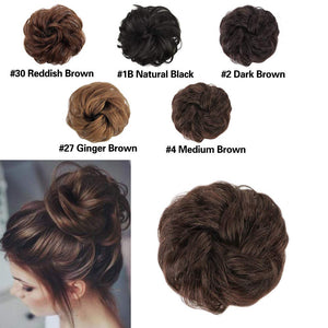 100% Really Bun Human Hair 2 PCS Messy Bun Scrunchy Wave Curly Chignon Hair Piece for Women Kids and Wedding Updo Donut Hair Clip Extension Ponytails