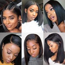 Load image into Gallery viewer, 10A Top Grade Short Straight Bob Wigs Human Hair Wigs 13x4 Lace Front Wigs for Black Women Bex Hair 150% Density Pre Plucked with Baby Hair Natural Color Bob Wigs 10~14 Inch
