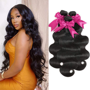 Bex Hair Brazilian Human Hair Body Wave 3 Bundles with Closure Unprocessed Brazilian Body Wave Human Hair Double Weft with Lace Closure 4×4 Free Part