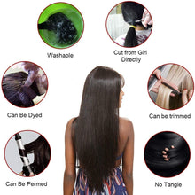 Load image into Gallery viewer, Straight Bundles with 13x4 Lace Frontal 10a Grade 100% Unprocessed Brazilian Virgin Human Hair Natural Black Color Soft Hair for Black Women